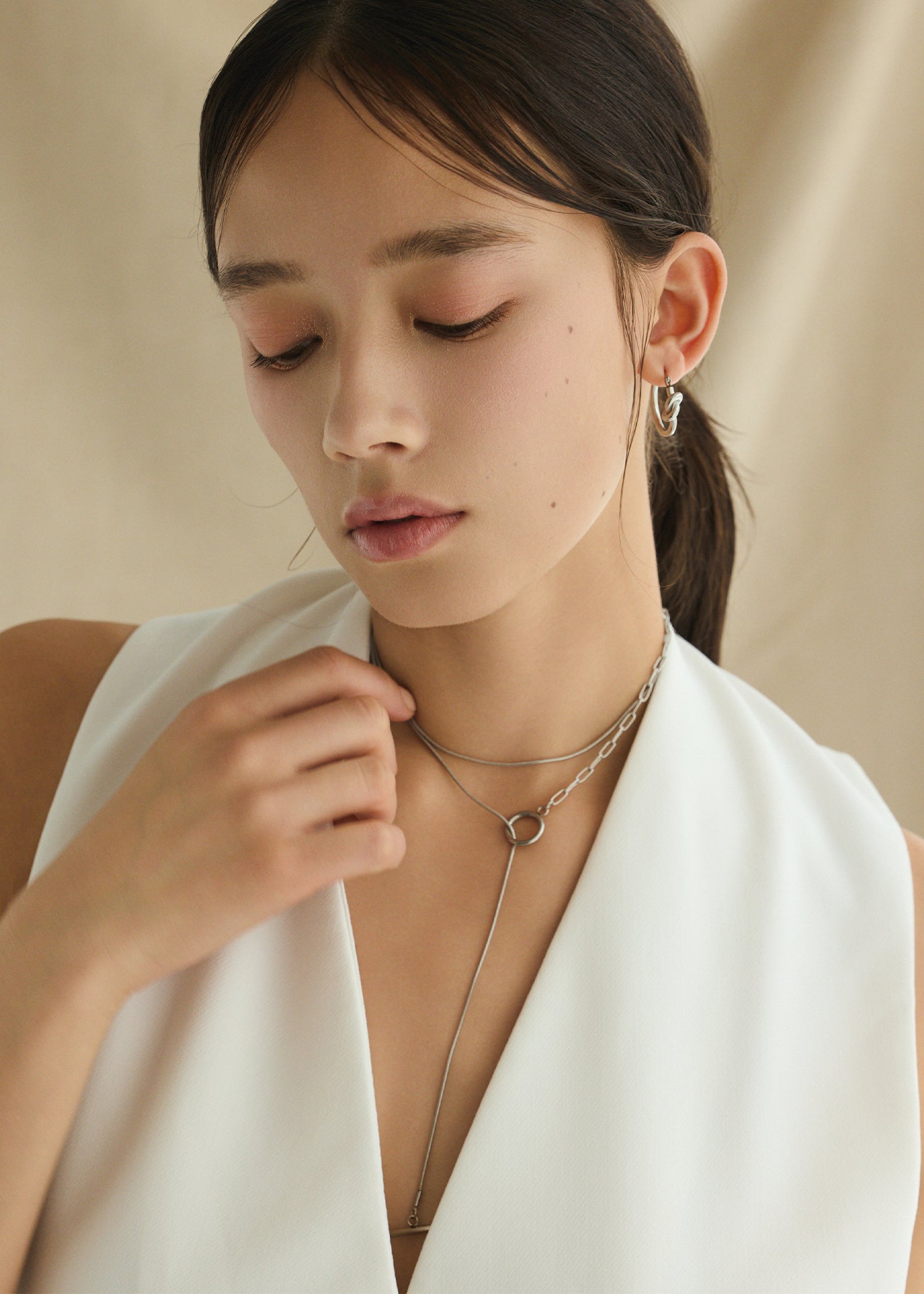 専用です！M.U.L. マンテルＣチェーンロング　シルバー シルバー]マルチチェーンマンテル｜金属アレルギー対応アクセサリー