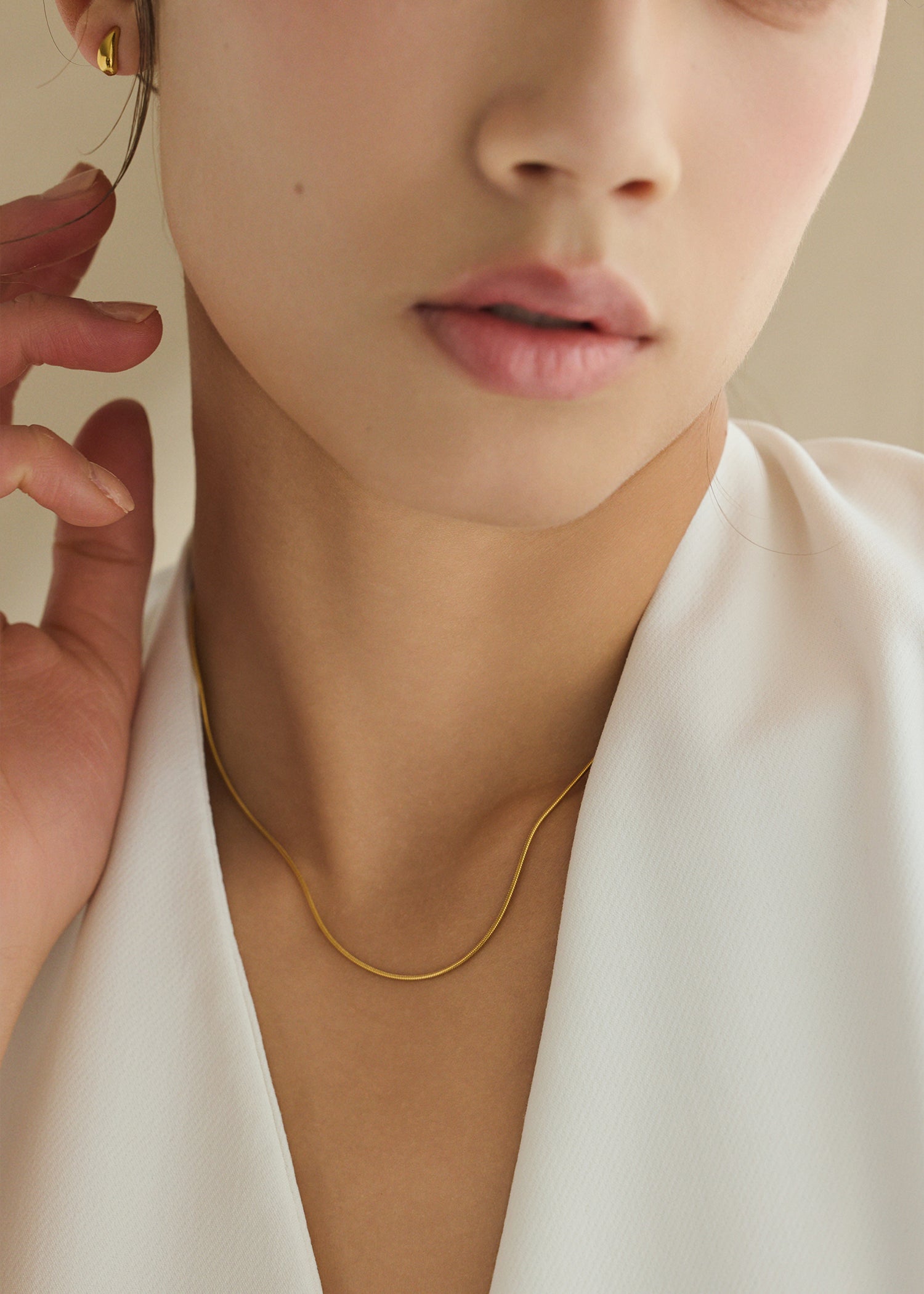 ゴールド]スネークチェーンネックレス/40cm｜金属アレルギー対応