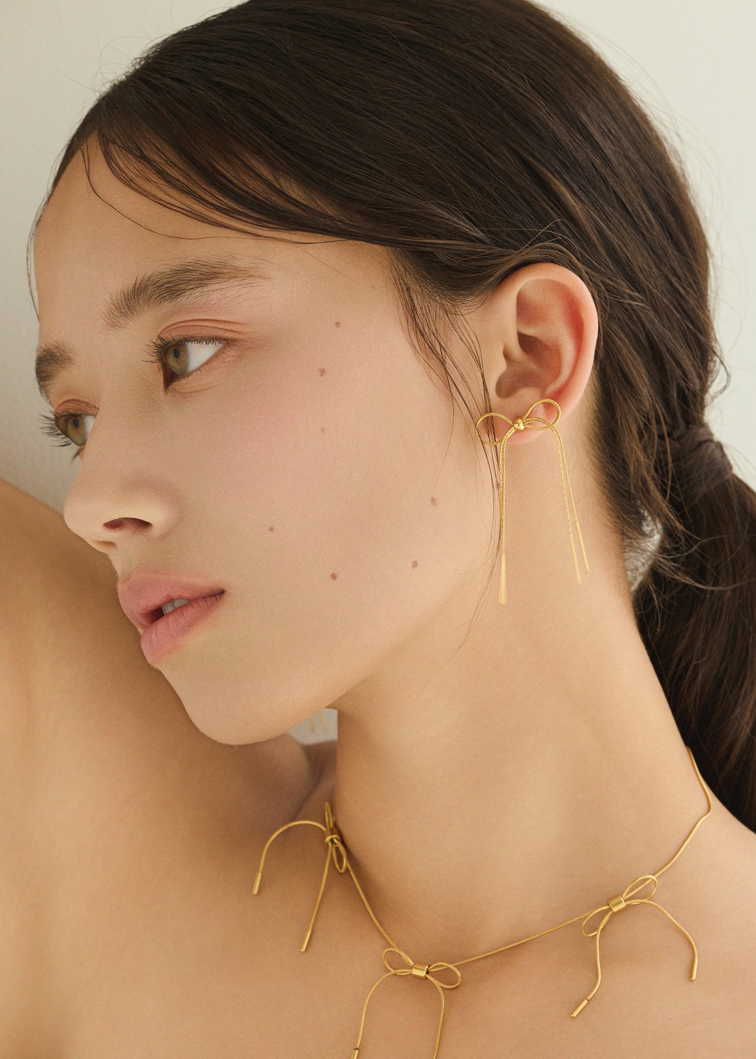 ゴールド]リボンチェーンピアス｜金属アレルギー対応アクセサリー