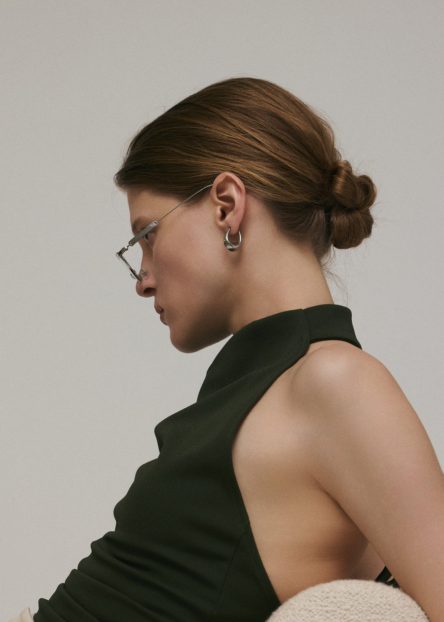 [シルバー]ボリュームオーバルピアス